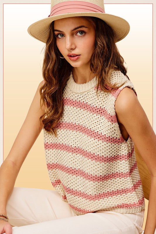 Layer Cake Stripe Sleeveless Sweater Top