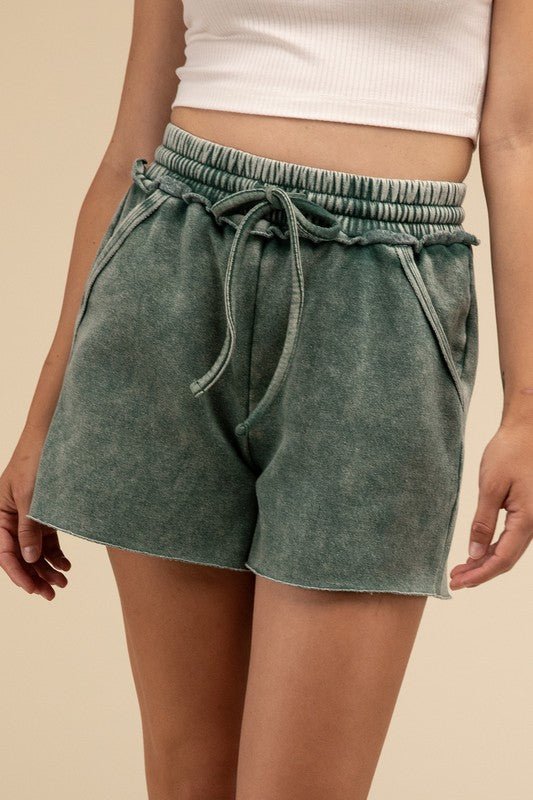 Acid Wash Fleece Drawstring Shorts with Pockets - My Threaded Apparel | Online Women's Boutique - shorts