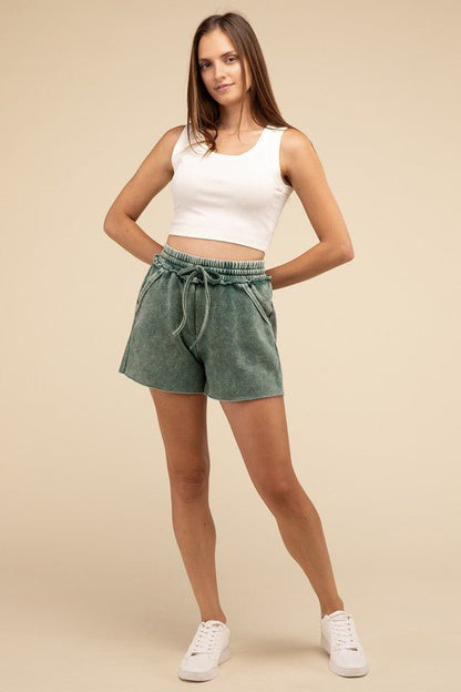 Acid Wash Fleece Drawstring Shorts with Pockets - My Threaded Apparel | Online Women's Boutique - shorts