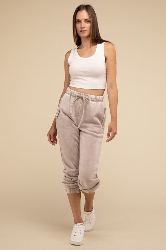 Acid Wash Fleece Sweatpants with Pockets - My Threaded Apparel | Online Women's Boutique - pants