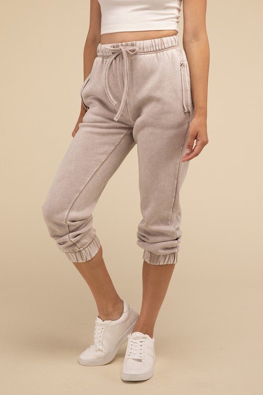 Acid Wash Fleece Sweatpants with Pockets - My Threaded Apparel | Online Women's Boutique - pants