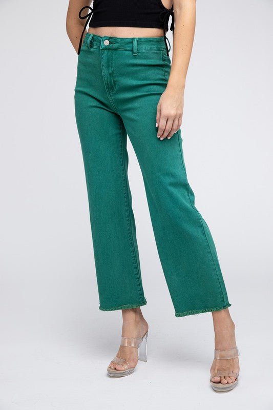 Acid Wash Frayed Cutoff Hem Straight Wide Pants - My Threaded Apparel | Online Women's Boutique - pants