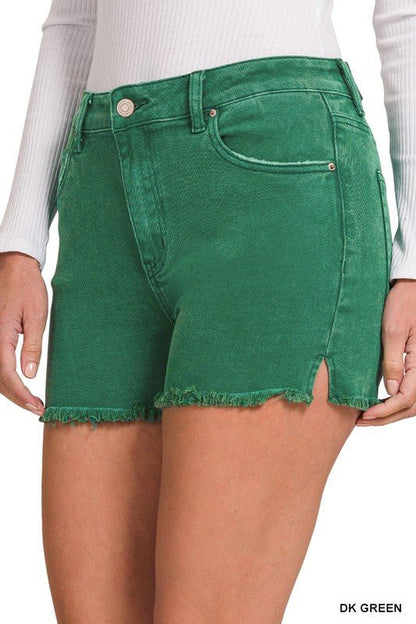 Acid Washed Frayed Cutoff Hem Shorts - My Threaded Apparel | Online Women's Boutique - denim shorts
