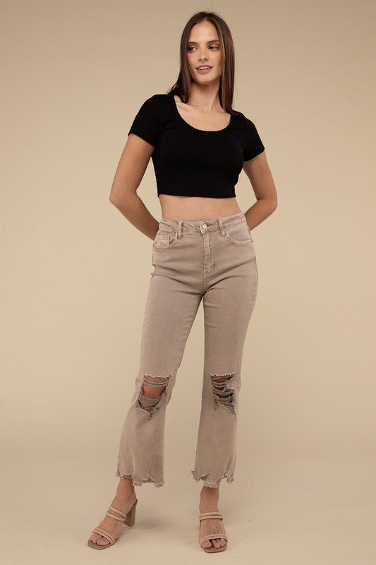 Acid Washed High Waist Distressed Straight Pants - My Threaded Apparel | Online Women's Boutique - denim pants