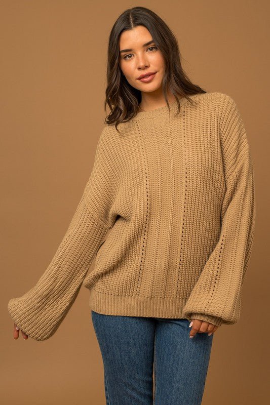 Balloon Sleeve Braid Sweater - My Threaded Apparel | Online Women's Boutique - sweater