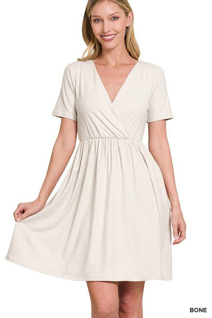 Brushed DTY Buttery Soft Fabric Surplice Dress - My Threaded Apparel | Online Women's Boutique - mini dress