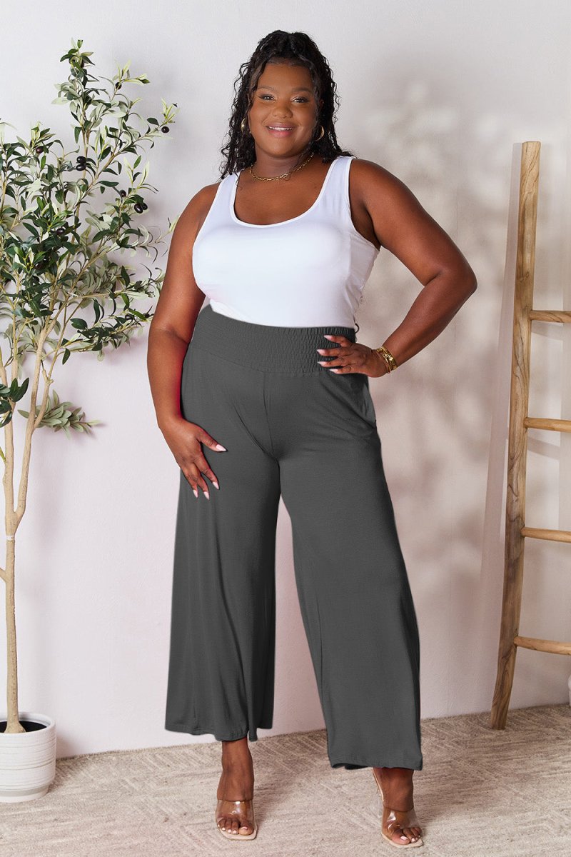 Butterfly Kiss Smocked Wide Waistband Wide Leg Pants - My Threaded Apparel | Online Women's Boutique - pants