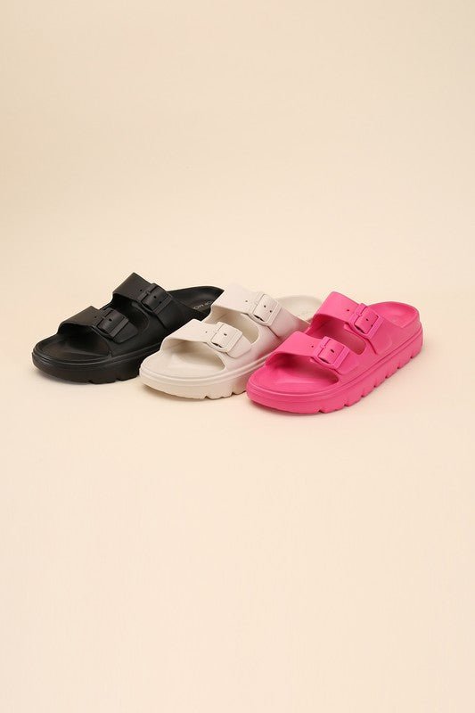 CAIRO Buckle Strap Slides - My Threaded Apparel | Online Women's Boutique - shoes