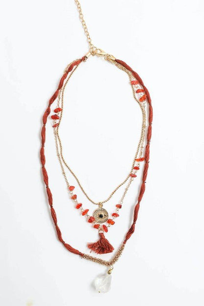 Carnelian & Crystal Drop Multi Layered Necklace - My Threaded Apparel | Online Women's Boutique - necklace