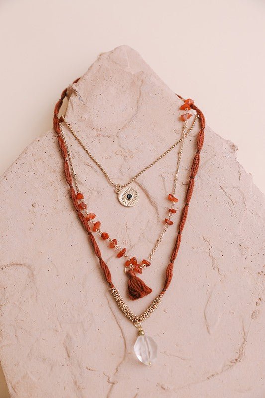 Carnelian & Crystal Drop Multi Layered Necklace - My Threaded Apparel | Online Women's Boutique - necklace