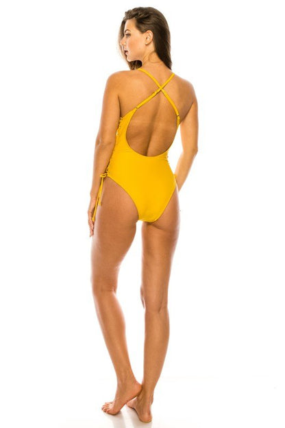 Classic baywatch style one piece with crossed back - My Threaded Apparel | Online Women's Boutique -