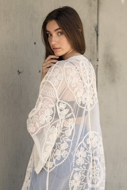 Contrast Mesh Cotton Lace Kimono - My Threaded Apparel | Online Women's Boutique - kimono
