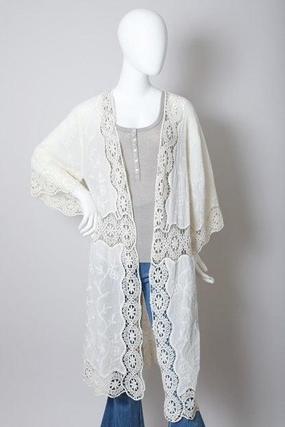 Crochet Open Patch Longline Kimono - My Threaded Apparel | Online Women's Boutique - kimono