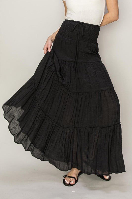 D-Drawstring Waist Tiered Maxi Skirt - My Threaded Apparel | Online Women's Boutique - skirt