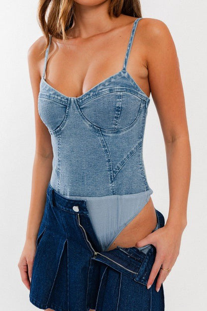 Denim Bustier Bodysuit - My Threaded Apparel | Online Women's Boutique - bustier