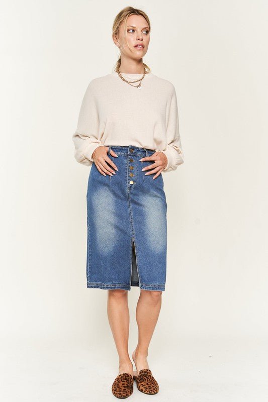Denim Button Down Skirt - My Threaded Apparel | Online Women's Boutique - denim skirt