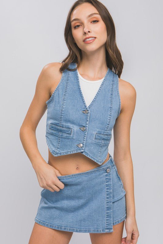 Denim Buttoned Vest Top - My Threaded Apparel | Online Women's Boutique - vest