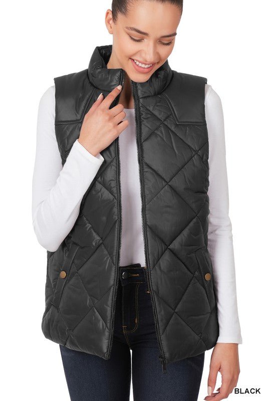 Diamond Quilted Zip Front Vest - My Threaded Apparel | Online Women's Boutique - vest