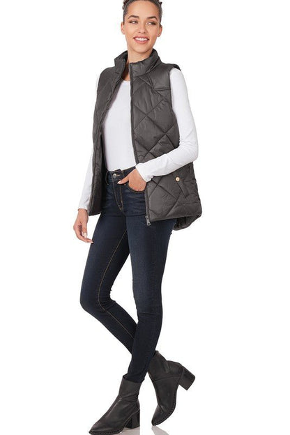 Diamond Quilted Zip Front Vest - My Threaded Apparel | Online Women's Boutique - vest