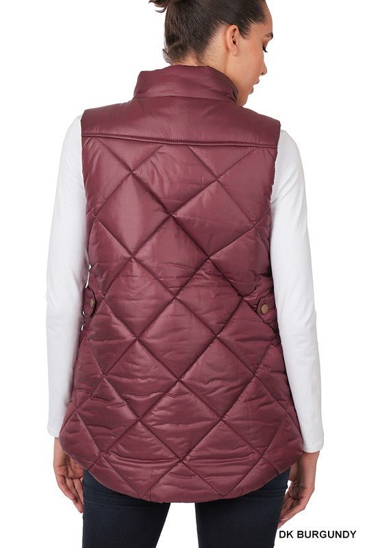 Diamond Quilted Zip Front Vest - My Threaded Apparel | Online Women's Boutique - vest