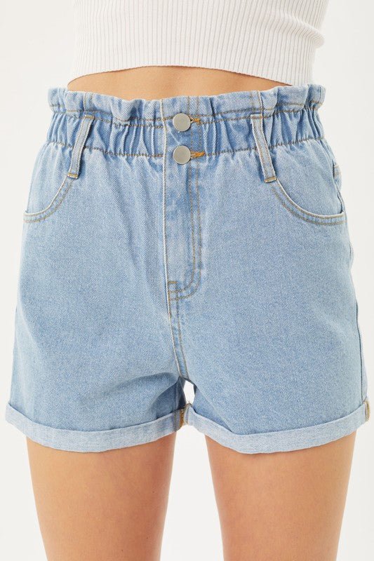 Double Buttoned Waistband Denim Shorts - My Threaded Apparel | Online Women's Boutique - denim shorts