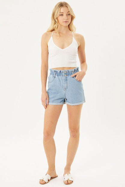 Double Buttoned Waistband Denim Shorts - My Threaded Apparel | Online Women's Boutique - denim shorts