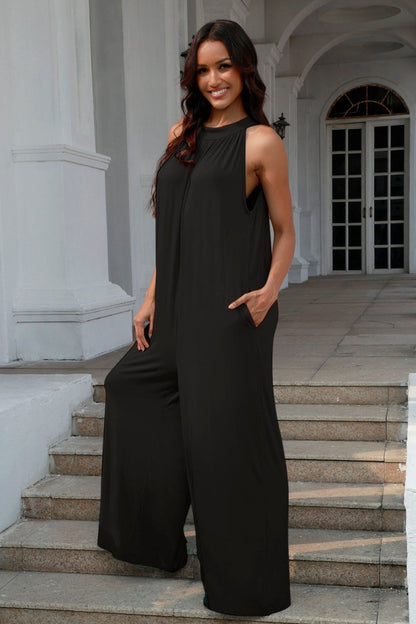 Double Take Full Size Tie Back Cutout Sleeveless Jumpsuit - My Threaded Apparel | Online Women's Boutique - jumpsuit