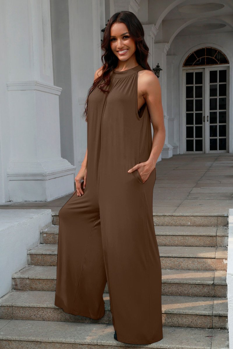 Double Take Full Size Tie Back Cutout Sleeveless Jumpsuit - My Threaded Apparel | Online Women's Boutique - jumpsuit