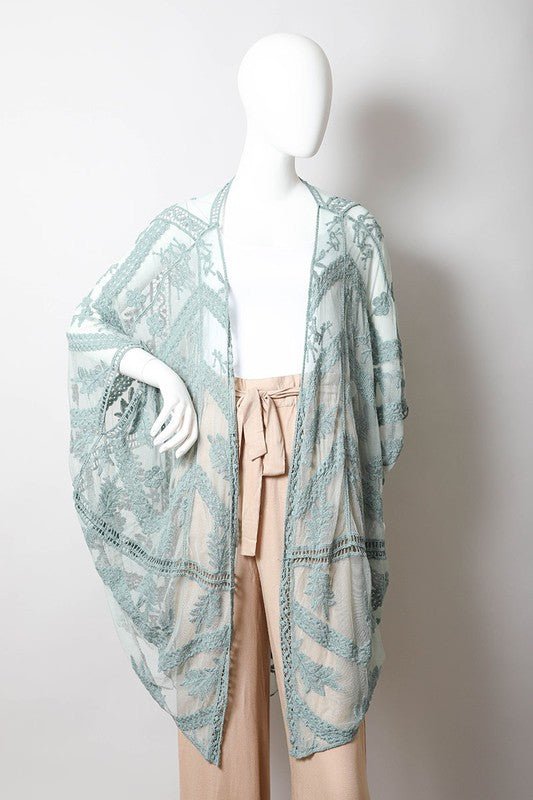 Embroidered Mesh Leaf Kimono - My Threaded Apparel | Online Women's Boutique - kimono
