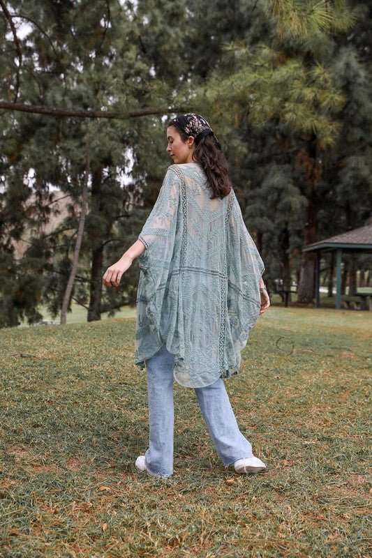 Embroidered Mesh Leaf Kimono - My Threaded Apparel | Online Women's Boutique - kimono