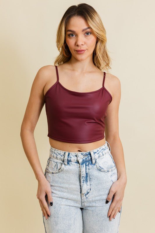 Everyday Chic Strap Faux Leather Crop Cami Top - My Threaded Apparel | Online Women's Boutique - cami top