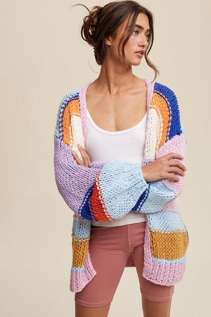 Hand Knit Multi Striped Cardigan - My Threaded Apparel | Online Women's Boutique - 