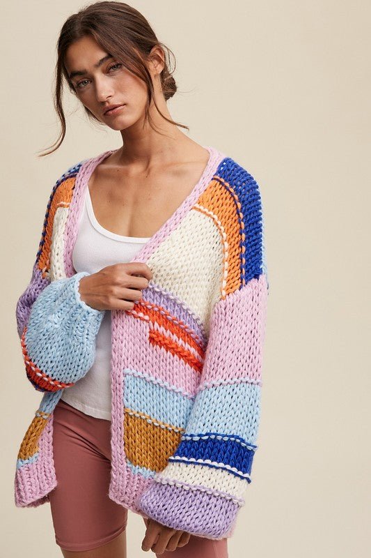 Hand Knit Multi Striped Cardigan - My Threaded Apparel | Online Women's Boutique - 