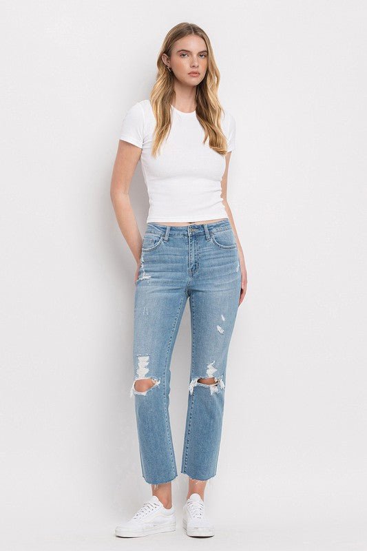 High Rise Distressed Cropped Straight Jeans - My Threaded Apparel | Online Women's Boutique -