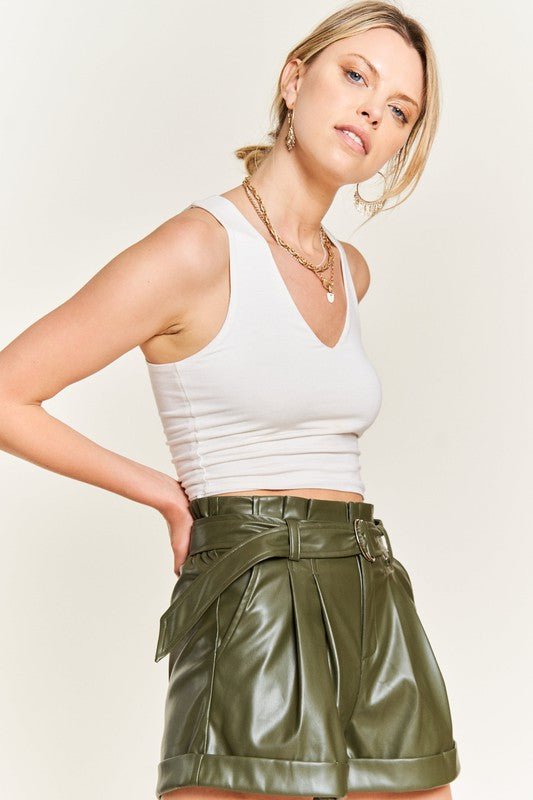 High-rise waist Belted Faux Leather Short - My Threaded Apparel | Online Women's Boutique - shorts