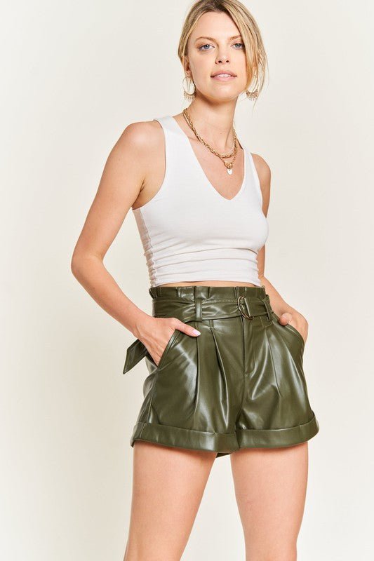 High-rise waist Belted Faux Leather Short - My Threaded Apparel | Online Women's Boutique - shorts