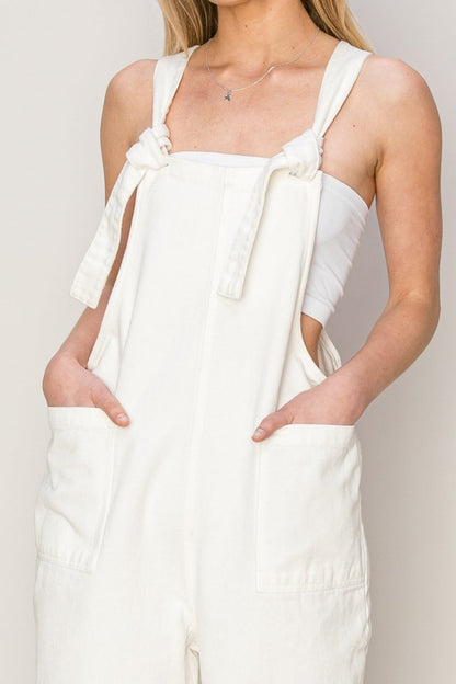 HYFVE Washed Twill Knotted Strap Overalls - My Threaded Apparel | Online Women's Boutique - jumpsuit