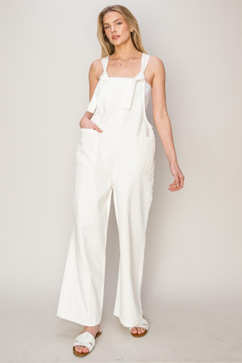HYFVE Washed Twill Knotted Strap Overalls - My Threaded Apparel | Online Women's Boutique - jumpsuit