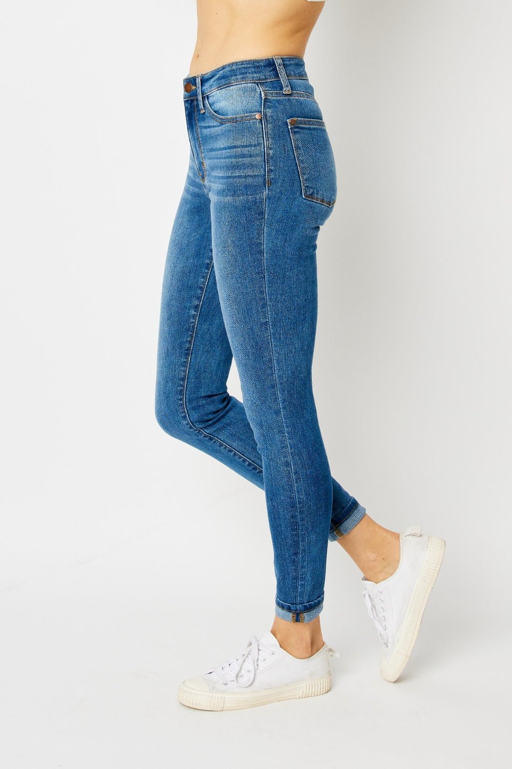 Judy Blue Cuffed Hem Skinny Jeans - My Threaded Apparel | Online Women's Boutique - denim jeans