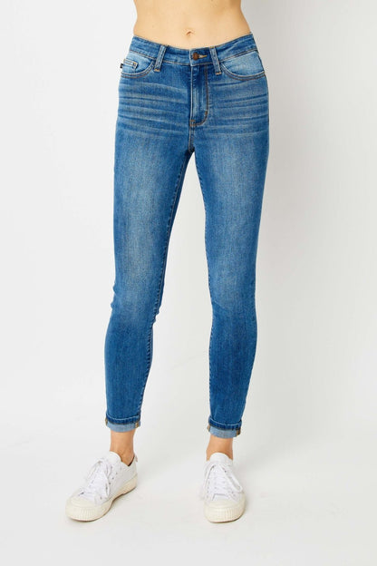 Judy Blue Cuffed Hem Skinny Jeans - My Threaded Apparel | Online Women's Boutique - denim jeans