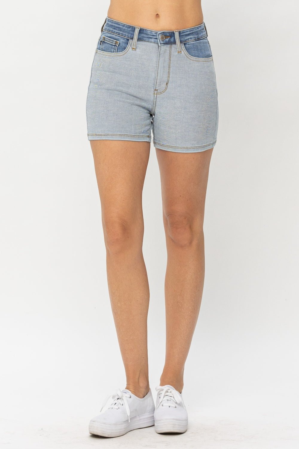 Judy Blue Full Size Color Block Denim Shorts - My Threaded Apparel | Online Women's Boutique - denim shorts