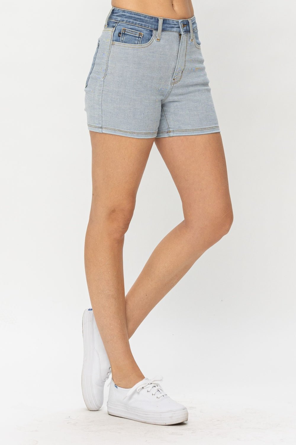 Judy Blue Full Size Color Block Denim Shorts - My Threaded Apparel | Online Women's Boutique - denim shorts