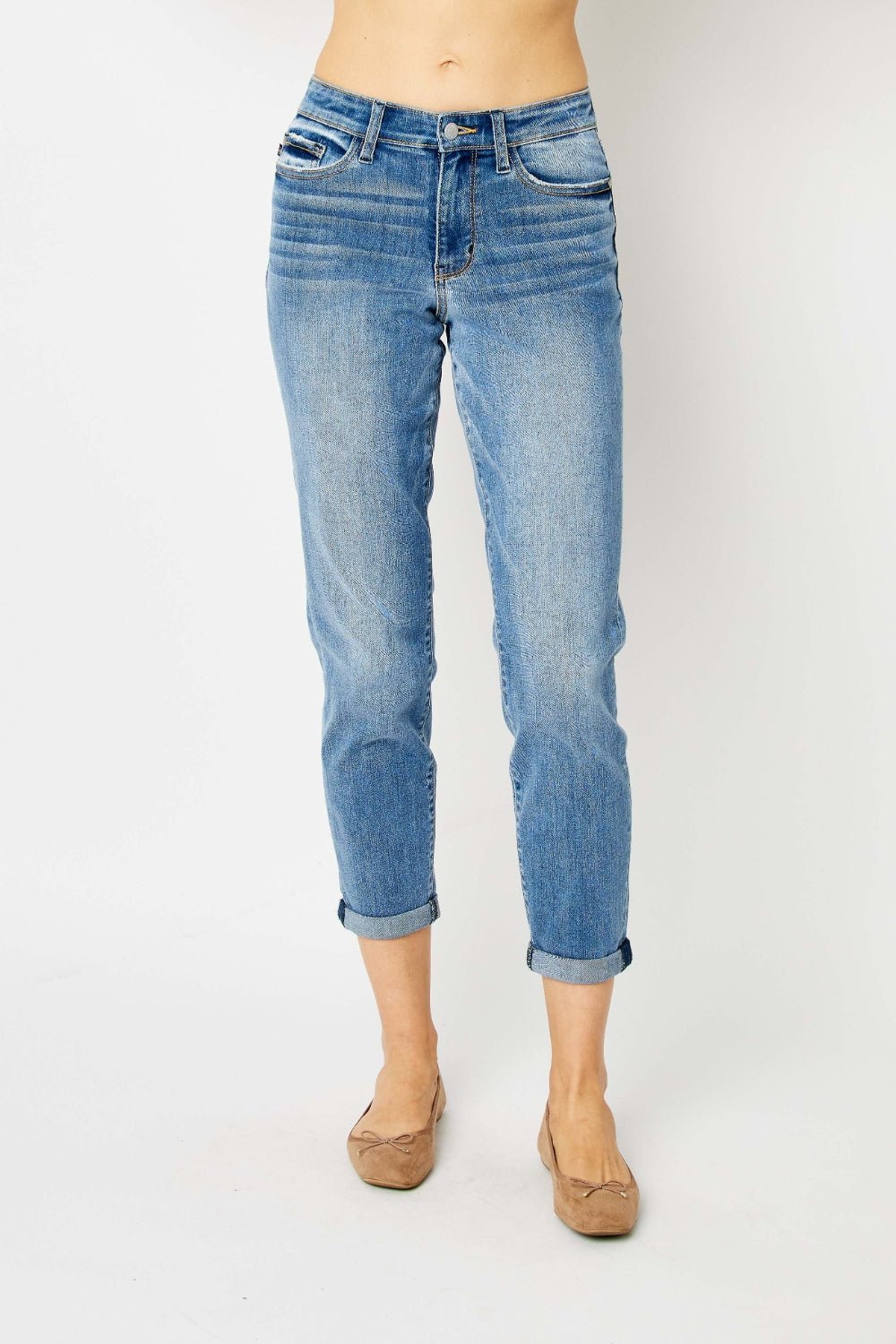 Judy Blue Full Size Cuffed Hem Slim Jeans - My Threaded Apparel | Online Women's Boutique - denim jeans