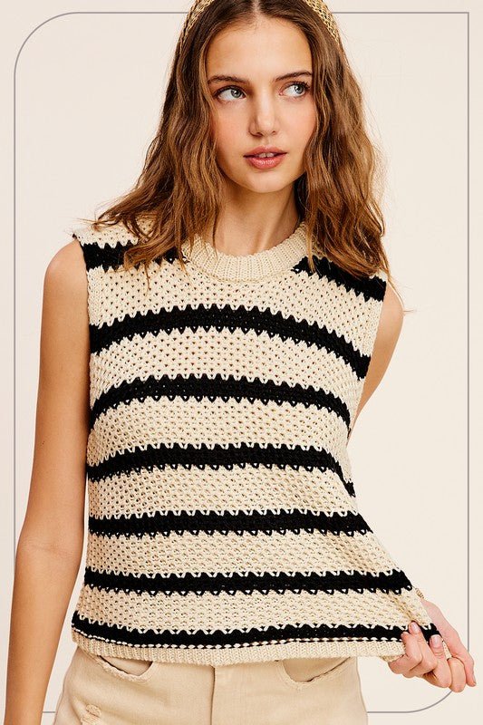 Layer Cake Stripe Sleeveless Sweater Top - My Threaded Apparel | Online Women's Boutique - Top