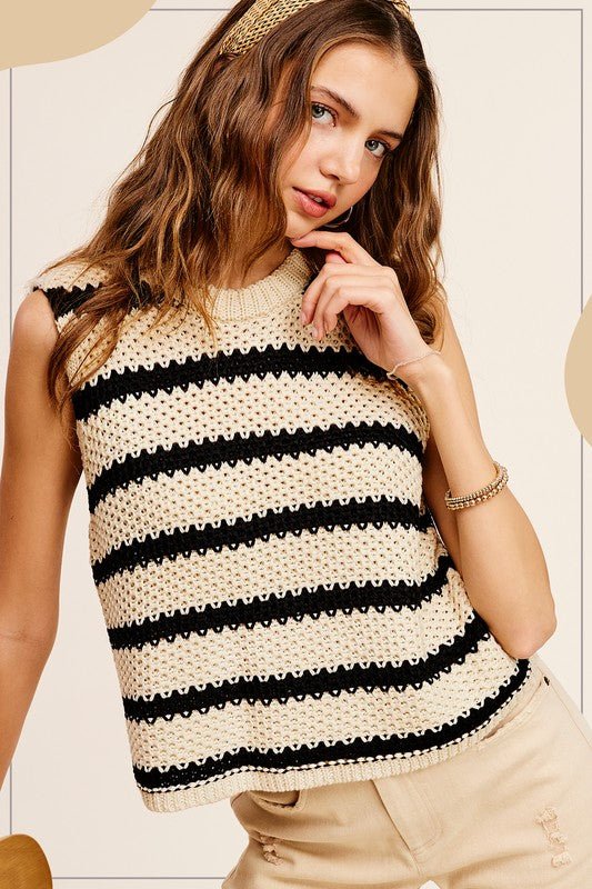 Layer Cake Stripe Sleeveless Sweater Top - My Threaded Apparel | Online Women's Boutique - Top