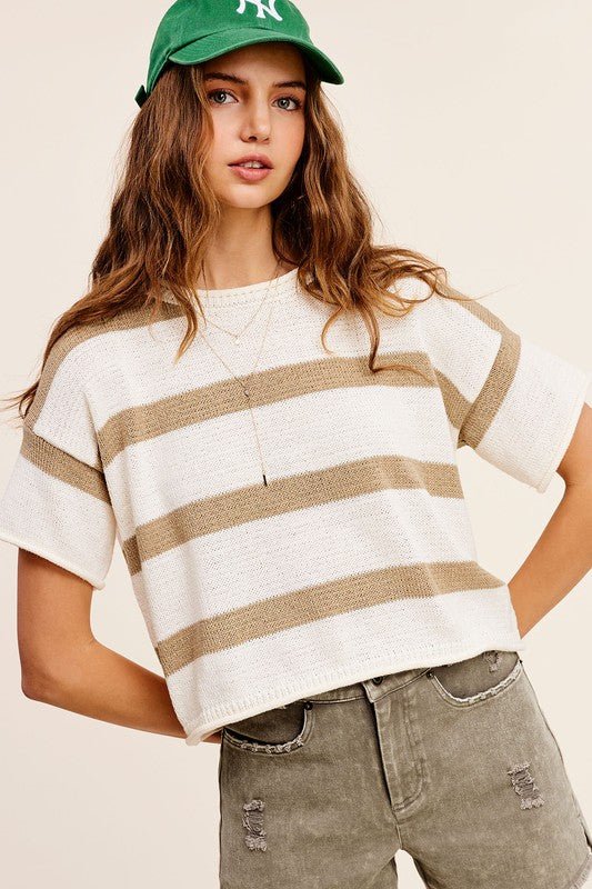 Lightweight Stripe Sweater Short Sleeve Top - My Threaded Apparel | Online Women's Boutique - shirt