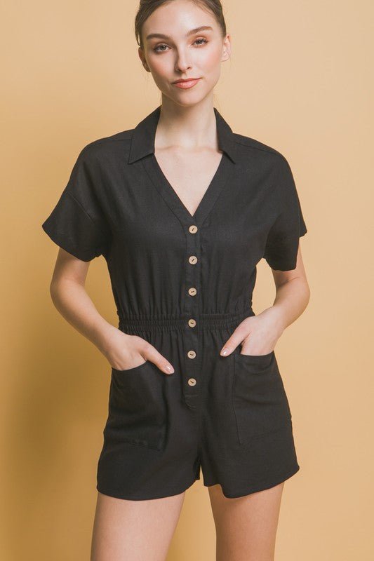 Linen Button Down Romper - My Threaded Apparel | Online Women's Boutique - romper