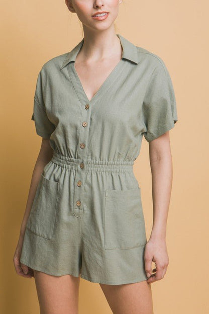 Linen Button Down Romper - My Threaded Apparel | Online Women's Boutique - romper