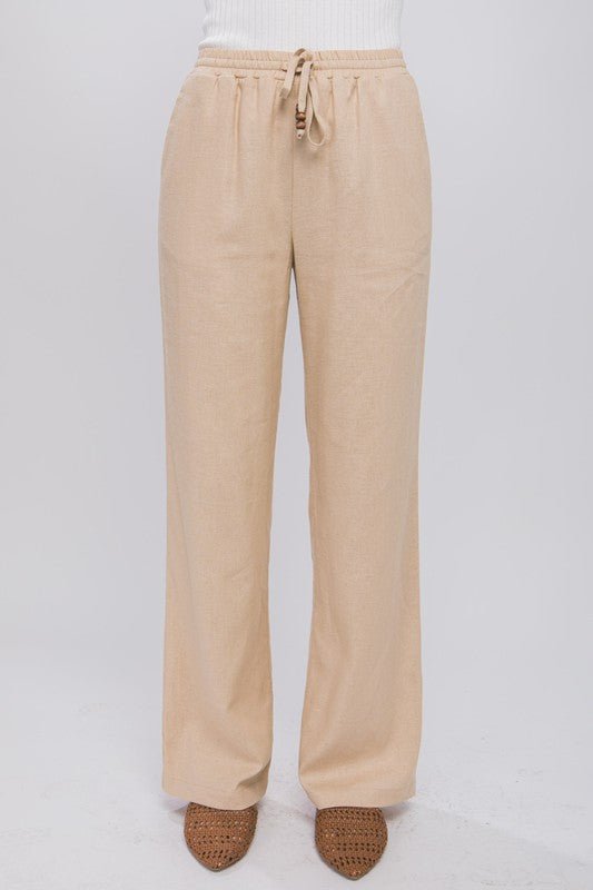 Linen Drawstring Waist Long Pants with Pockets - My Threaded Apparel | Online Women's Boutique - pants