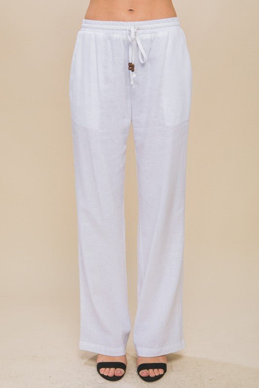 Linen Drawstring Waist Long Pants with Pockets - My Threaded Apparel | Online Women's Boutique - pants